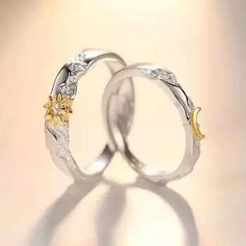 Сверкающие регулируемые открытые кольца регулируемые парные кольца Солнце Луна пара палец кольцо для мужчин Men s style