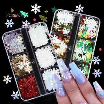 Сверкающие рождественские блестки для ногтей, шесть сеток, в штучной упаковке, осень-зима, аксессуары для дизайна ногтей, чехлы для телефонов, одежда A