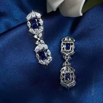 Сверкающие сапфировые свадебные висячие серьги для женщин, высокое качество, 100% стерлинговое серебро S925, высокоуглеродистые бриллианты, вечерние украшения