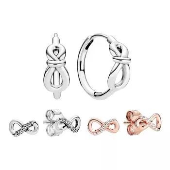 Сверкающие серьги-гвоздики «Бесконечность», женские модные ювелирные изделия на день рождения, подарок, серьги-кольца с узлом бесконечности
