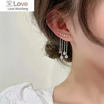 Сверкающие серьги-каффы с кисточками из циркония и звездами для женщин в корейском стиле, новые модные ювелирные изделия, серьги оптом