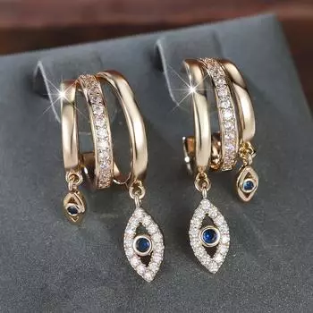 Сверкающие серьги-капли для глаз с синим цирконием и дьявольским глазом для женщин, роскошные серьги золотого цвета, ювелирные украшения для вечеринки, подарок золотой