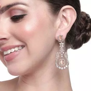 Сверкающие серьги-капли Estele с покрытием из розового золота, CZ и мятно-оранжевыми камнями для женщин