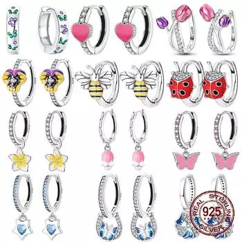 Сверкающие серьги с цирконием, стерлинговое серебро 925 пробы, разноцветные серьги с цветком и бабочкой в виде пчелы для женщин, элегантные свадебные украшения, подарок белый