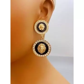 Сверкающие стразы, серьги из цинкового сплава с головой льва для женщин, повседневные серьги для женщин