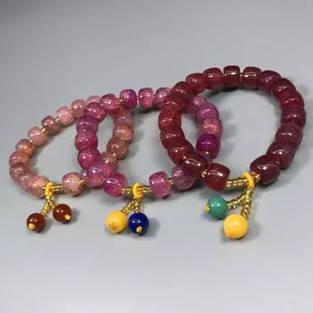 Сверкающий браслет из разноцветных бусин-бочек с трещинами и винтажной маленькой подвеской 18cm