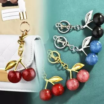 Сверкающий брелок с подвеской в виде вишни, металлическая сумка с вишней, брелок для ключей, подвеска для сумки, сумки, кошелька, аксессуара для ключей красный