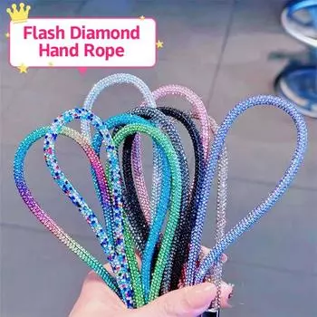 Сверкающий бриллиантовый шнурок для мобильного телефона, короткий стиль с картой, женская подвесная цепочка, анти-потеряшка, блестящая сумка, подвеска на запястье чёрный