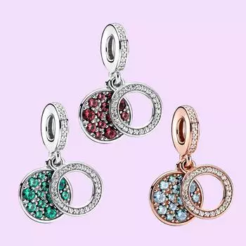 Сверкающий голубой/красный/зеленый диск с бриллиантовым паве, двойной подвесной шарм, изысканные ювелирные изделия для женского браслета, изготовление своими руками