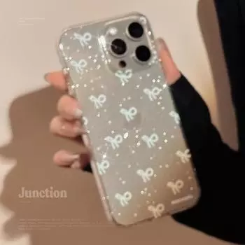 Сверкающий розово-синий чехол с бантиком для телефона 12/11/13/14/15 15promax