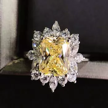 Сверкающий желтый бриллиантовый комплект с циркониевым кольцом свадебный банкетный подарок ручной работы 10 жёлтый