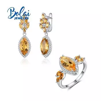 Сверкающий золотисто-желтый цитрин, комплект ювелирных изделий из стерлингового серебра 925 пробы, серьги с застежкой, кольцо, классический дизайн для женщин, жены, хороший подарок