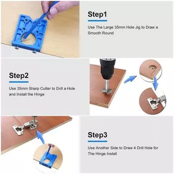 Сверлильный шаблон для петель, 35 мм, скрытая направляющая, направляющая для сверления отверстий под петлю, локатор, столярные изделия, деревообработка синий