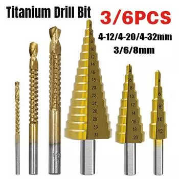 Сверло HSS с титановым покрытием, сверлильное электроинструмент, металл, быстрорежущая сталь, дерево, фреза, ступенчатое конусное сверло 3-12 1PC