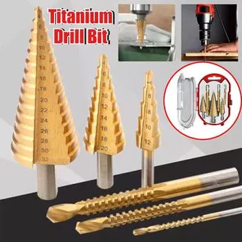 Сверло HSS Step Drill Bit с прямым пазом, титановое покрытие, фреза для отверстий по дереву и металлу, 13 ступеней, конические сверла с несколькими отверстиями 5-35 мм 1PC 4-32MM