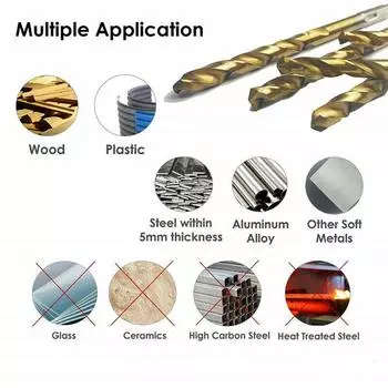 Сверло из быстрорежущей стали с титановым покрытием, шестигранный хвостовик 1/4 дюйма, шестигранная ручка 1,5–5,5 мм, антикоррозийное сверло