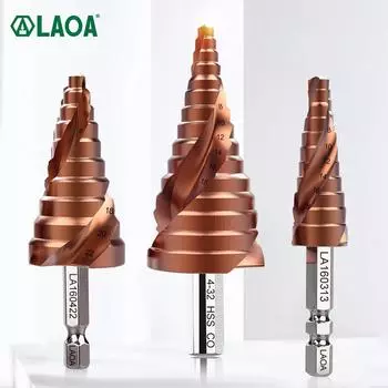 Сверло LAOA Pagoda Step Drill Bit 3-13 мм 4-22 мм 4-32 мм HSS-CO M35 Hex Triangle Spiral Grooved Wood Metal Drilling Tool Set