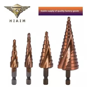 Сверло-пагода из кобальта M35: Сверло ступенчатое, двухспиральное, из нержавеющей стали Five-step 4-12mm spiral, hexagonal handle