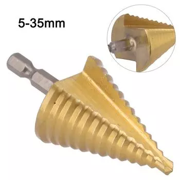 Сверло со спиральной канавкой, ступенчатое сверло, шестигранная ручка 23x13 мм, хвостовик 35x72 мм, общий размер 5-35 мм, шестигранная ручка из быстрорежущей стали, обработка азотом CHINA