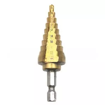 Сверло ступенчатое с прямой канавкой и шестигранной ручкой, титановое покрытие: Многофункциональное сверло-пагода для расширения отверстий 4-22mm, 58g