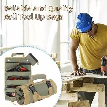 Свернутая сумка для инструментов с ручкой, несколькими отделениями, водонепроницаемая прочная сумка-органайзер на молнии большой емкости армия зеленый