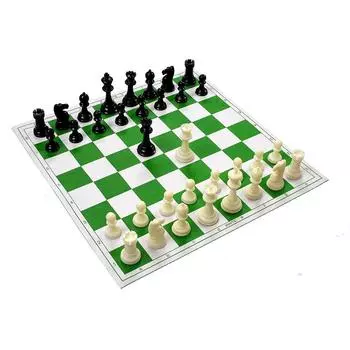 Свернутый виниловый набор турнирных шахмат с двумя дополнительными ферзями и сумкой для переноски , (17 дюймов х 17 дюймов) Зеленый, для профессиональных шахматистов 17 x 17
