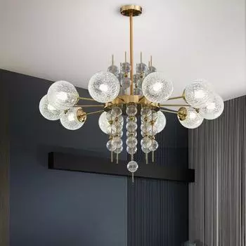 Свет роскошные ретро люстры из меди стеклянный шар гостиная спальня освещение светодиодные люстры украшение дома светильники Warm light