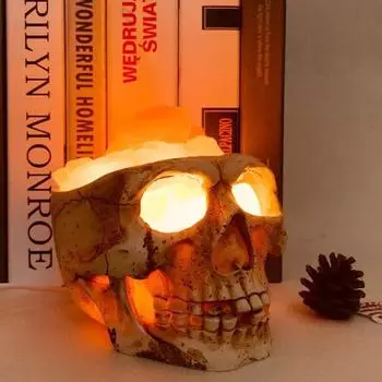 Свет в виде черепа на Хэллоуин с бликами Реалистичный Энергосберегающий Бесплатный теплый свет Высокая прочность Декоративная смола Plug-and-Play 3W Warm light