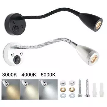 Светильник для чтения на гибкой ножке 12 В 3 Вт, прикроватная лампа с выключателем, предназначен для чтения на лодке, яхте, караване, автодоме