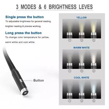 Светильник для чтения на шею, книжные светильники для чтения в постели, гибкий, долговечный, портативный, с возможностью подзарядки через USB, новинка, гибкое светодиодное освещение для книг чёрный