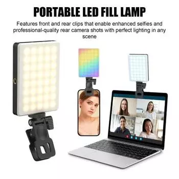 Светильник для селфи с клипсой, 3 режима, 10 уровней яркости, суперяркий, универсальный, перезаряжаемый, компактный, портативный, светодиодный, заполняющий свет чёрный