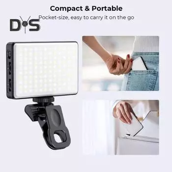 Светильник для селфи с клипсой, 3 режима, 10 уровней яркости, суперяркий, универсальный, перезаряжаемый, компактный, портативный, светодиодный, заполняющий свет чёрный