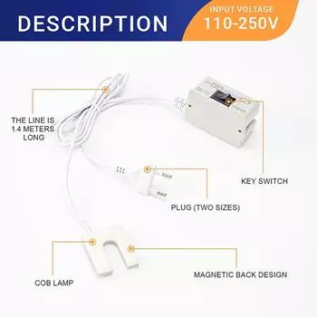 Светильник для швейной машины U-образный, промышленный, магнитный, рабочий, для сверлильных станков, верстаков, вилка EU/US