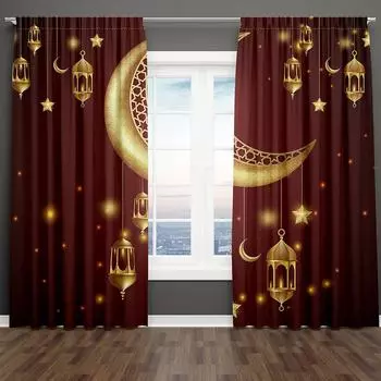 Светильник для спальни на Рамадан, новый декор для дома, шторы для оформления окон, красный, золотой, сияющая луна, праздничное украшение 1x50W60H(CM)&Hook