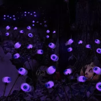Светильник Eyeball для украшения Хэллоуина на открытом воздухе, 1 упаковка светодиодных водонепроницаемых солнечных ламп на Хэллоуин для сада, двора, крыльца, дорожки 6 head зелёный