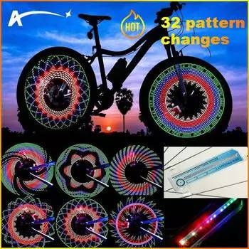 Светильник на колесо велосипеда, двухсторонний, 32 светодиода, цветной светильник на колесо велосипеда для горного велосипеда, спицовый светильник 1PC разноцветный