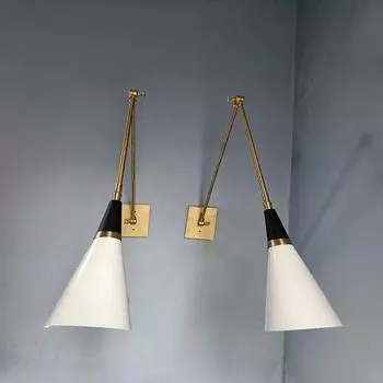 Светильник Спутник Кухонный светильник Итальянский дизайн Diabolo Бра Бра 1950-х годов Светильник середины века Настенный светильник Двойной цвет Необработанная латунь