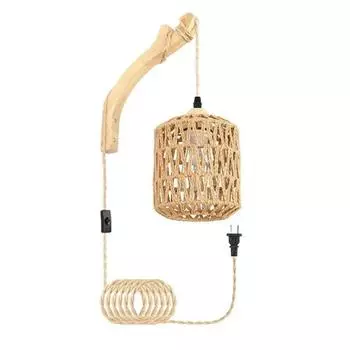 Светильник Woven Light, прикроватные лампы E27, ретро-светильники из пеньковой веревки, светильники для декора интерьера, светодиодные настенные лампы из ротанга для спальни, гостиной EU plug