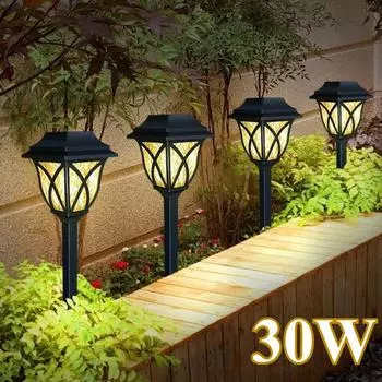 Светильники для двора на солнечных батареях мощностью 30 Вт для наружного оформления дома, садов во дворе, газонов, водонепроницаемые светильники для газонов, напольные светильники и теневые светильники white light-2PCS