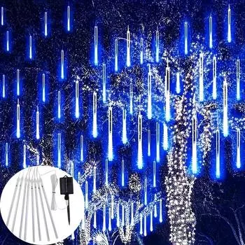 Светильники на солнечных батареях для метеоритного дождя - разноцветные сосульки, рождественский декор, 8 режимов, для использования в помещении и на улице, идеально подходят для деревьев, дворов, садов и вечеринок 11.8inch/30cm(8 tubes)