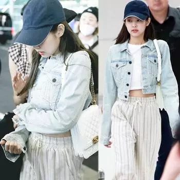 Светлая джинсовая куртка женская весна-осень с коротким топом с высокой талией S generally within 48 kg светло-синий