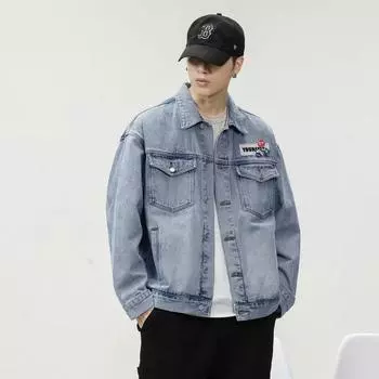 Светлая японская джинсовая куртка мужская свободная модная брендовая куртка большого размера модная джинсовая куртка M светло-синий