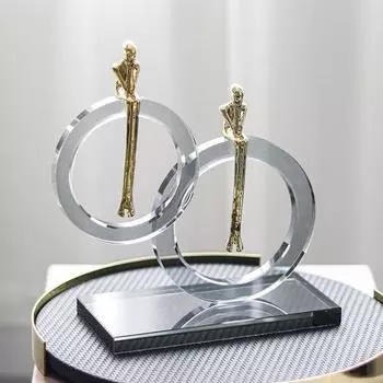 Светлая роскошная хрустальная двойная кольцевая основа Thinker Украшения Дизайнерское искусство Сидящая фигура Модель отеля Аксессуары для комнаты Double Ring Thinker M1002650