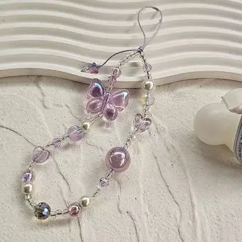 Светло-фиолетовый Ins Style Y2K Сердце Бабочка Подвеска Телефон Ремешок Шарм Шнурка Анти-потеря Брелок Камера Подвесная Цепь Diy Декор