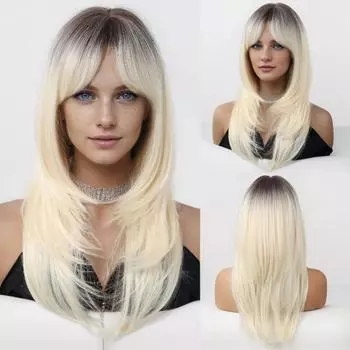 Светло-коричневые омбре синтетические парики длинные многослойные прямые парики натуральные волосы для чернокожих женщин афро повседневные вечерние косплей термостойкие