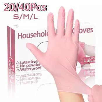 Светло-розовые нитриловые перчатки водонепроницаемые прочные чистящие средства для мытья посуды и татуировок бытовые чистящие средства без латекса S-20PCS