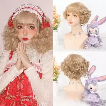 Светло-русый парик с челкой для женщин и девочек, короткий вьющийся волнистый парик, светло-русые волосы, парики для косплея на Хэллоуин, парик для вечеринки(12 дюймов, Светло-русый)