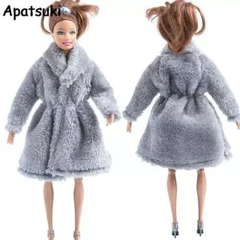 Светло-серая кукольная одежда для куклы Барби, наряды, одежда, меховое пальто, платья для куклы Барби 1/6, аксессуары для куклы BJD, детские игрушки серый