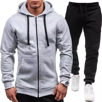Светло-серый 2024 Новый Повседневный Толстовка Молния С Капюшоном Толстовка Куртка Мужской Однотонный Кардиган Спортивный Мужской Комплект Толстовки S темно-синий