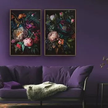 Светло-темный цветочный винтажный рисунок маслом на холсте постер натюрморт ботанический цветочный рисунок фауна принт галерея настенное искусство картина декор 21x30cm No Framed